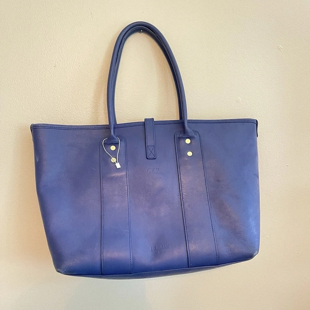 J.W. Hulme Co Leather Tote Bag Blue USA Made Heritage Workwear Carryall READ